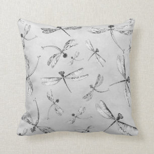 Dragonflies Black White Grey Insects Pillow Kussen