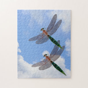 Dragonflies blauwe hemel en witte wolken legpuzzel