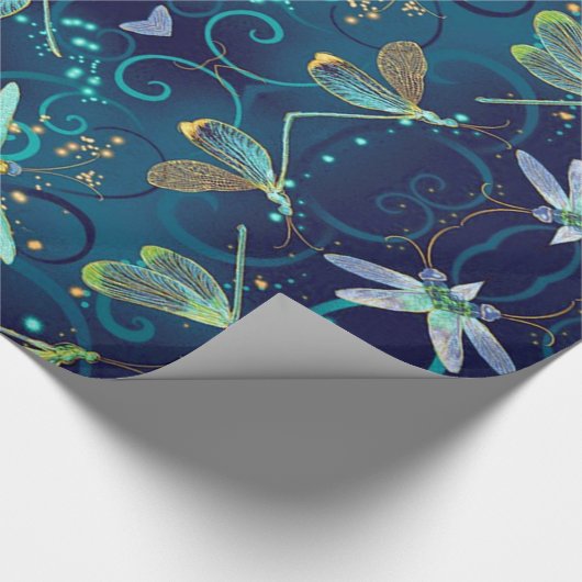 Dragonflies Blauwgroen omlooppapier Cadeaupapier (Hoek)