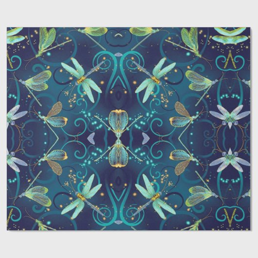 Dragonflies Blauwgroen omlooppapier Cadeaupapier (Vlak)