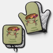 Dragonflies bloem mand gepersonaliseerd ovenwant & pannenlap set (Voorkant / Achterkant)