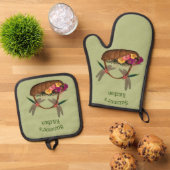 Dragonflies bloem mand gepersonaliseerd ovenwant & pannenlap set (Top down)