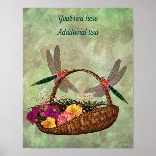 Dragonflies bloem mand gepersonaliseerd poster (Voorkant)