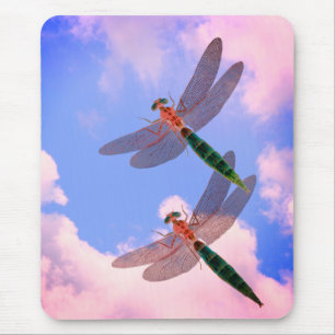 Dragonflies Blue Sky Clouds Natuur Muismat