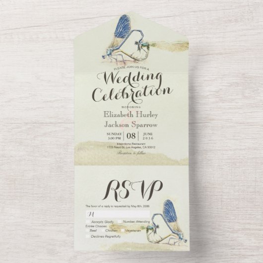 Dragonflies Couple Mating Heart Shape Weddenschap  All In One Uitnodiging (Binnen)