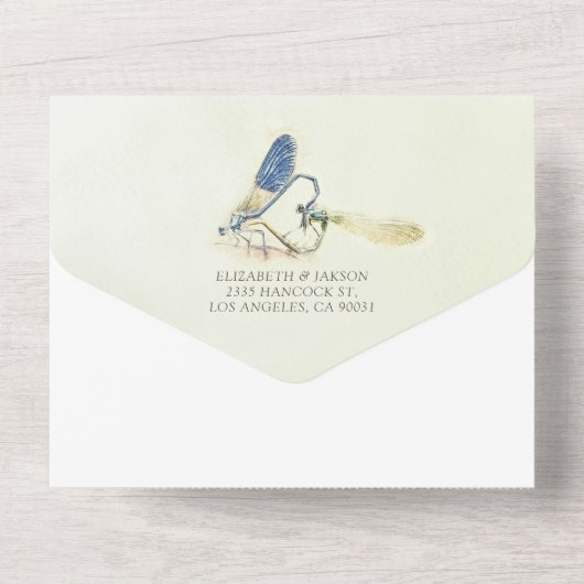 Dragonflies Couple Mating Heart Shape Weddenschap  All In One Uitnodiging (Achterkant)