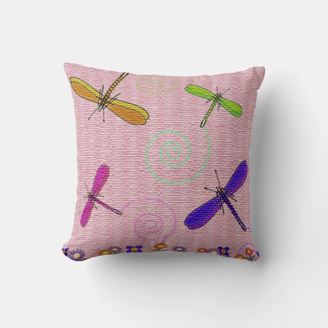 Dragonflies en bloemen kussen (Voorkant)