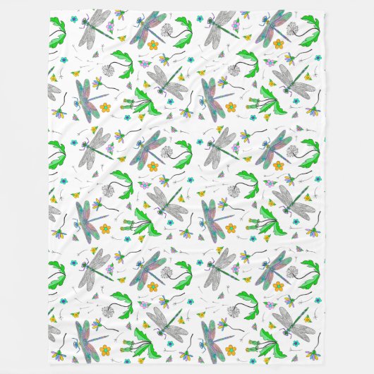 Dragonflies en Dandelions Fleece Deken (Voorkant)