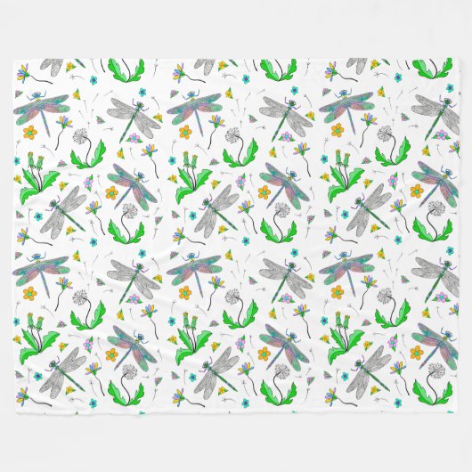 Dragonflies en Dandelions Fleece Deken (Voorkant (Horizontaal))