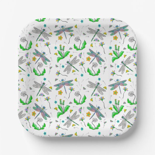 Dragonflies en Dandelions Papieren Bordje (Voorkant)
