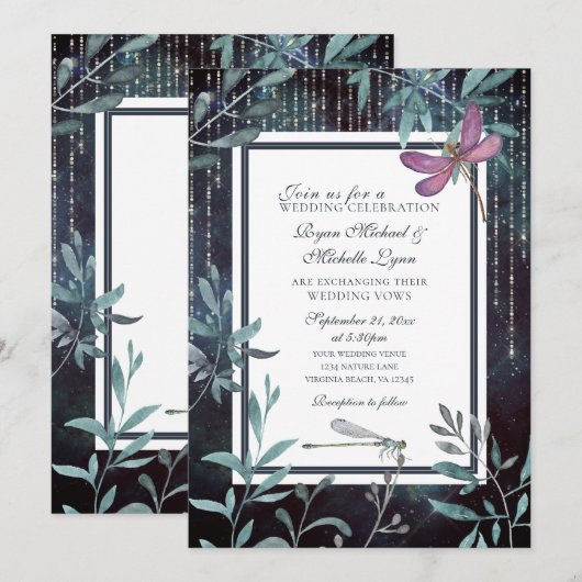 Dragonflies en Liights Evening Garden Wedding Kaart (Voorkant / Achterkant)