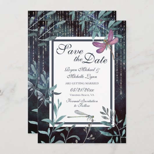Dragonflies en Liights Evening Garden Wedding Save The Date (Voorkant / Achterkant)