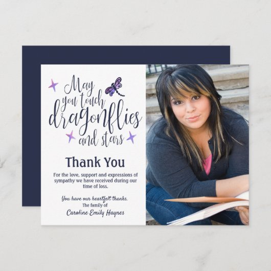 Dragonflies en sterren Dank u voor de begrafenissy Bedankkaart (Voorkant / Achterkant)