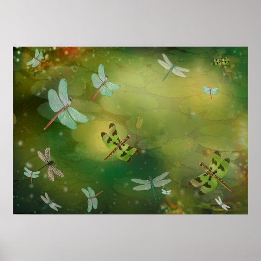 Dragonflies en Water Lillies Artwork Poster (Voorkant)