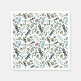Dragonflies Flowers Blues Gray Pattern Servet