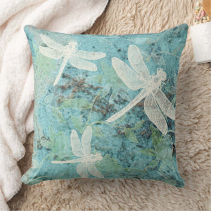 Dragonflies Flowers Patroon Teals Cream Blues Kussen