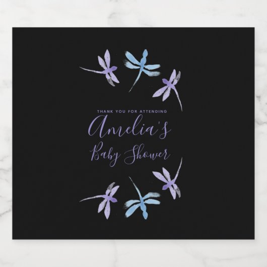 Dragonflies Handgeschilderd Baby shower Likeurfles Etiket (Enkel label)