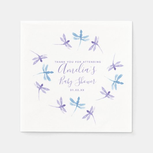 Dragonflies Handgeschilderd Baby shower Servet (Voorkant)