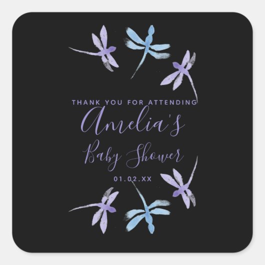 Dragonflies Handgeschilderd Baby shower Vierkante Sticker (Voorkant)