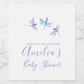 Dragonflies Handgeschilderd Baby shower Wijn Etiket (Enkel label)
