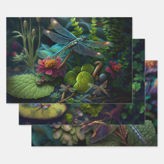 Dragonflies in de ontkoppeling van kleurrijke tuin inpakpapier vel