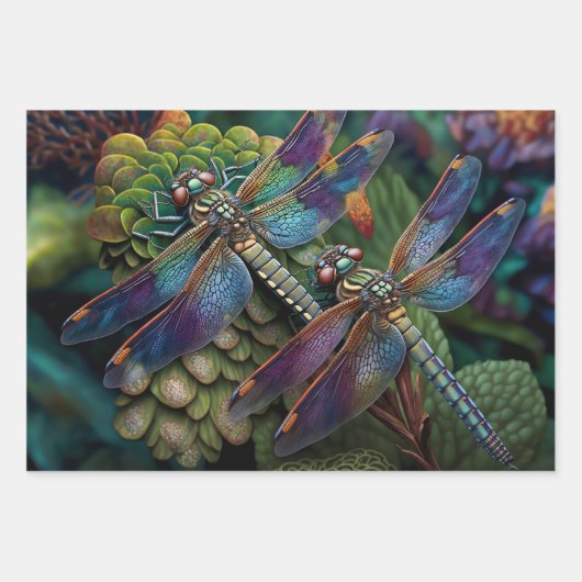 Dragonflies in de ontkoppeling van kleurrijke tuin inpakpapier vel (Voorkant 3)