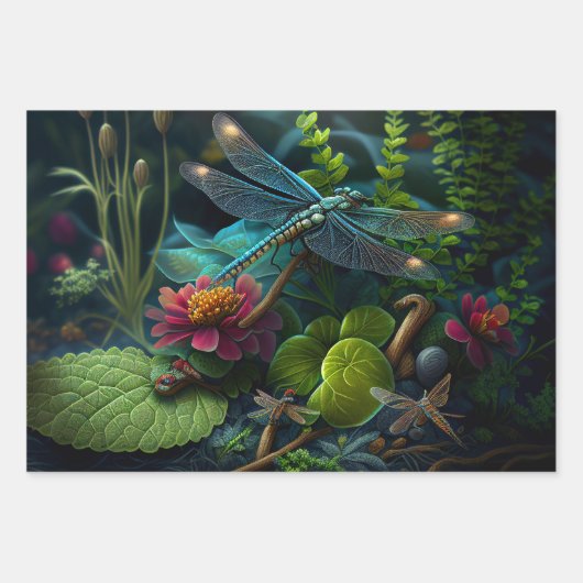 Dragonflies in de ontkoppeling van kleurrijke tuin inpakpapier vel (Voorkant 2)