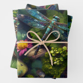 Dragonflies in de ontkoppeling van kleurrijke tuin inpakpapier vel (In situ)