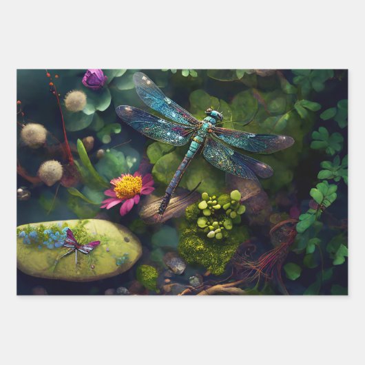 Dragonflies in de ontkoppeling van kleurrijke tuin inpakpapier vel (Voorkant)