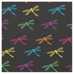 Dragonflies Kleurrijke Dragonfly Rainbow Black Stof