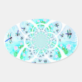 Dragonflies, Lily Flowers gepatterd Ovale Sticker