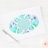 Dragonflies, Lily Flowers gepatterd Ovale Sticker (Envelop)