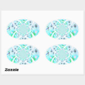 Dragonflies, Lily Flowers gepatterd Ovale Sticker (Vel)