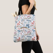 Dragonflies multi-gekleurd patroon tote bag (Dichtbij)