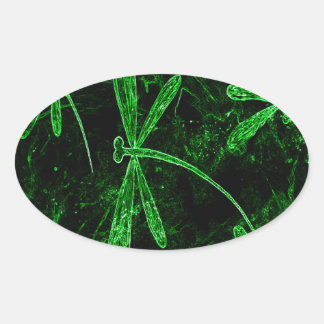 Dragonflies Neon Green Ovale Sticker