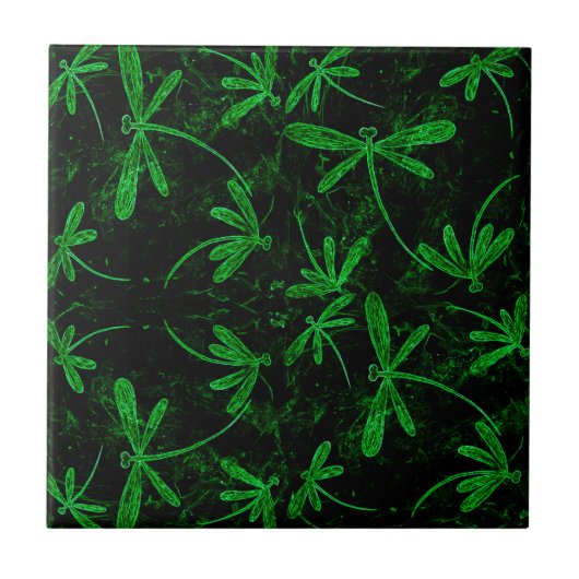 Dragonflies Neon Green Tile Tegeltje (Voorkant)