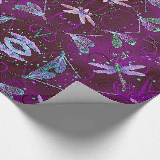 Dragonflies Paars omlooppapier Cadeaupapier (Hoek)