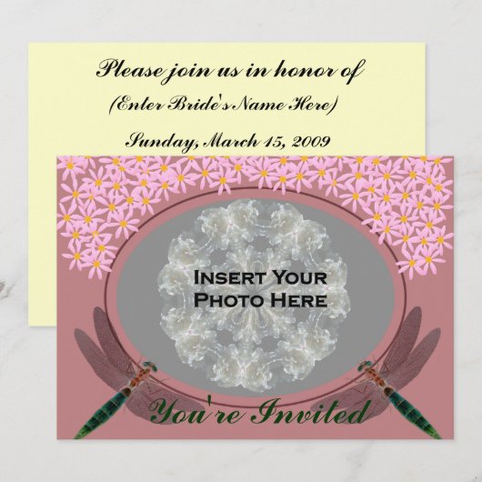 Dragonflies Photo Bridal Shower Invitation Kaart (Voorkant / Achterkant)
