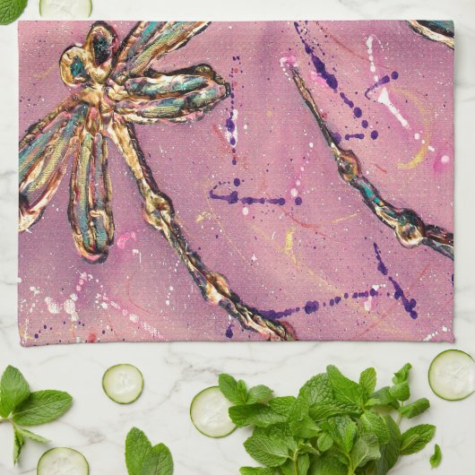 Dragonflies Pink Fizz Theedoek (Gevouwen)