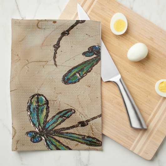 Dragonflies Rustic Cream Theedoek (Quarter Fold)