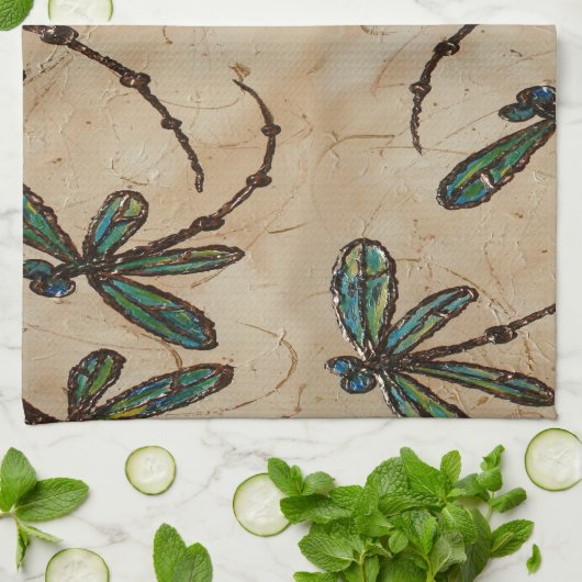Dragonflies Rustic Cream Theedoek (Gevouwen)