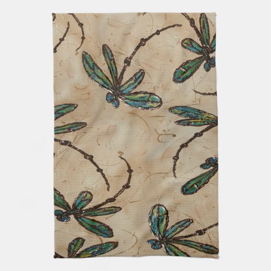 Dragonflies Rustic Cream Theedoek (Verticaal)