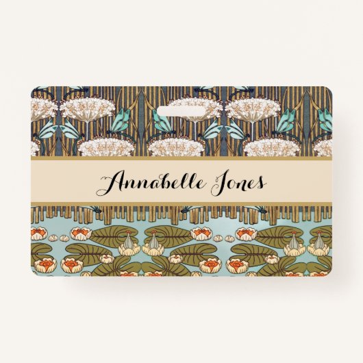 Dragonflies Water Lelies Marsh Art Nouveau Badge (Voorkant)