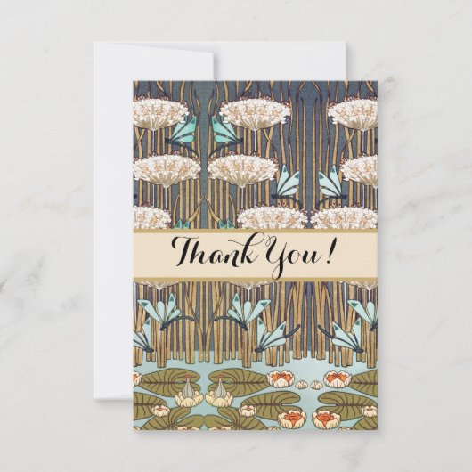 Dragonflies Water Lelies Marsh Art Nouveau Bedankkaart (Voorkant)