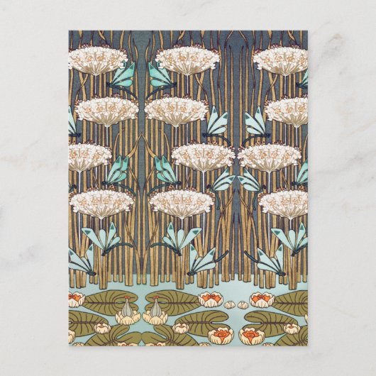 Dragonflies Water Lelies Marsh Art Nouveau Briefkaart (Voorkant)