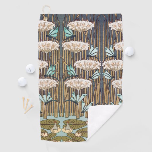 Dragonflies Water Lelies Marsh Art Nouveau Golfhanddoek (Insitu)