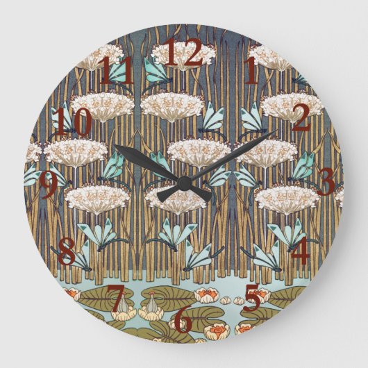 Dragonflies Water Lelies Marsh Art Nouveau Grote Klok (Voorkant)