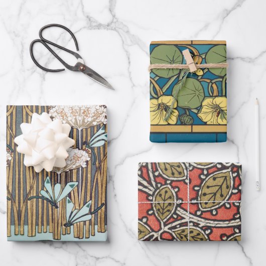 Dragonflies Water Lelies Marsh Art Nouveau Inpakpapier Vel (Voorkant)