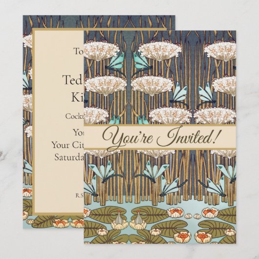 Dragonflies Water Lelies Marsh Art Nouveau Kaart (Voorkant / Achterkant)