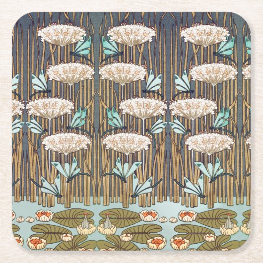 Dragonflies Water Lelies Marsh Art Nouveau Kartonnen Onderzetters (Voorkant)